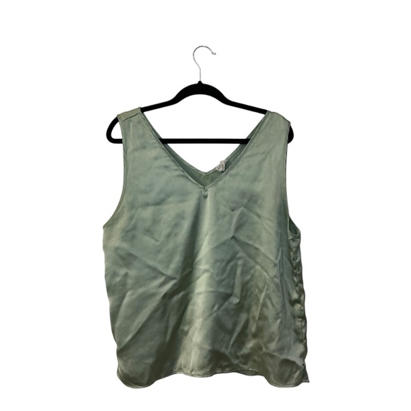 Nicole Miller Light Green Satin V-Neck Tank Top - Picture 1 of 4